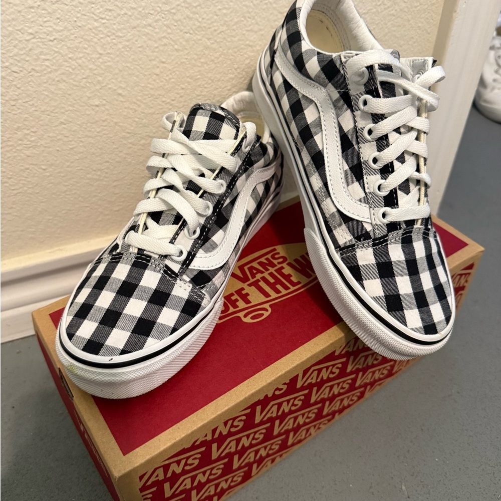 Vans Black and White Checkerboard Sneakers Canvas Low-Top